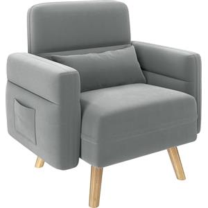 Yaheetech Divano Singolo da Salotto Poltrona Imbottita 75 × 71,5 × 84,5 cm Sofa Piccolo da Salotto Poltrona in Tessuto con Tasche Laterali per Soggiorno Camera da Letto Grigio Chiaro