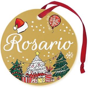 Corredino Neonato Pallina di Natale Personalizzata con Nome Rosario, Decorazione Natalizia 100% Italiana, colore oro da 8 cm (oro, Rosario)