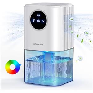 ANOEPUY Deumidificatore Casa Anti Muffa, ANOEPUY 1.7L Portatile Mini Deumidificatori Silenzioso Elettrico con Luce LED a 7 colori per la Bagno Ambiente Cantina Camera con Timer e Spegnimento Automatico Bianco