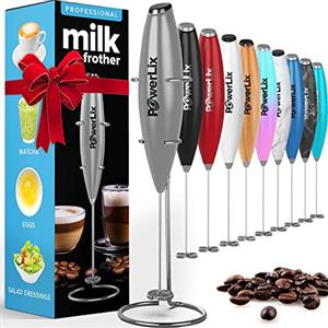 PowerLix Frullino Montalatte Elettrico Cappuccino - Schiumatore Latte con Supporto in Acciaio Inossidabile, 15-20s, Potente 19000rpm, Montalatte Manuale per Latte, Cappuccino, Caffè,D'argento