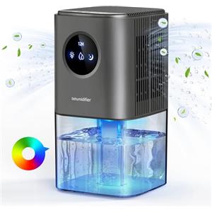 ANOEPUY Deumidificatore Casa Anti Muffa, ANOEPUY 1.7L Portatile Mini Deumidificatori Silenzioso Elettrico con Luce LED a 7 colori per la Bagno Ambiente Cantina Camera con Timer e Spegnimento Automatico Grigio