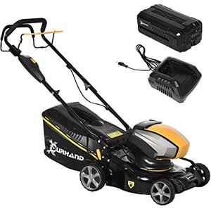 DURHAND Tagliaerba a Batteria, Motore 800W, Tosaerba Elettrico, Larghezza di Taglio 42cm, 6 Altezze di Taglio 25-75mm e Sacco di Raccolta da 45L