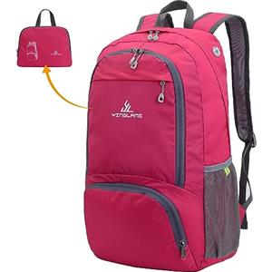 YOODI Zaino Easyjet 45x36x20, Zaino Ultraleggero Pieghevole Impermeabile Zaini da Hiking Nylon Zaino da Viaggio Aereo Zaino da Trasporto Zaino per Weekender Uomo Donna 32L (Rosa rossa)