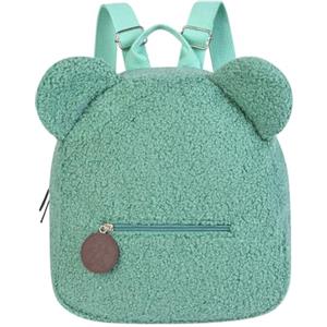 Aomig Zaino in Peluche con Orso,Zaino a Spalla in Peluche con Orsetto Carino,Mini Zaino In Pelliccia Sintetica per Bambini,Zaino Con Orecchie Di Animale per Ragazzi, Ragazze, famiglia, amic(verde)