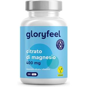 Gloryfeel Magnesio Completo Capsule, INTEGRATORE MAGNESIO CITRATO, 210 Capsule Vegan (2 Mesi), contro Stanchezza e Affaticamento, 400 mg per Dose Giornaliera, Senza Agenti Antiagglomeranti, Qualità Tedesca