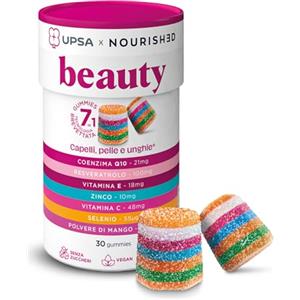 NOURISHƎD UPSA Gummies - Capelli, Pelle e Unghie Gummies x30 - con Coenzima Q10, Senza Zuccheri - Beauty Integratore Alimentare - Resveratrolo, Zinco e Altre Vitamine - Con Edulcoranti, Vegan