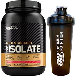 Optimum Nutrition 100% Gold Standard Isolate Proteine Whey in Polvere con BCAA Gusto Fragola 31 Porzioni 930g + Shaker