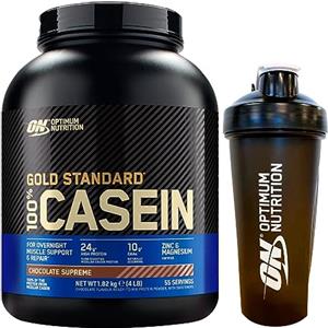 Optimum Nutrition Gold Standard 100% Casein Proteine di Caseina in Polvere a Rilascio Graduale Durante la Notte con Zinco e Magnesio Gusto Cioccolato 55 Porzioni 1,82Kg + Shaker