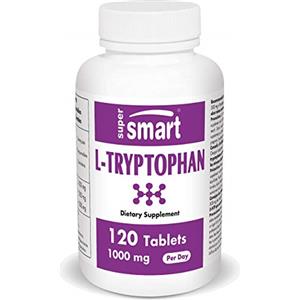 Supersmart L-Tryptophan 1000mg al giorno - Qualità del sonno e dell'addormentamento - Precursore di Serotonina, Melatonina, 5-HTP e Niacina - Vegano - Senza glutine - Supersmart