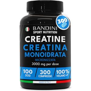 Bandini® Creatina Monoidrata 3.000mg, Creatina Vegana 300 Compresse (Scorta per +3 Mesi), Creatina Monoidrato Micronizzata, Creatine Monohydrate, Pre Intra Post Workout, Allenamento, Palestra