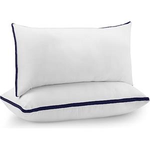 Utopia Bedding Cuscini Letto (Set di 2), 40 x 70 cm Guanciali Letto Coppia - Tessuto spazzolato con Fibra di Poliestere 3D - Morbida e Traspirante Cuscini (Blu Marino)