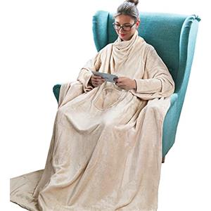 Catalonia Classy Coperta in Pile con Maniche, Micro Peluche Morbido Coperta da Indossare, soffice Coperta, Plaid Maniche per Uomini, Donna, Fidanzata, Moglie, 185 x 130 cm, Regalo, Latte Macchiato