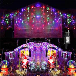 PhilzOps 240 LED Tenda Luminosa Natale Esterna, 7M Catena Luminosa Multicolore Interna Impermeabile 8 Modalità Ghiacciata Pioggia Tenda Luci Stringa per Giardino Casa Festa Matrimonio Decorazione