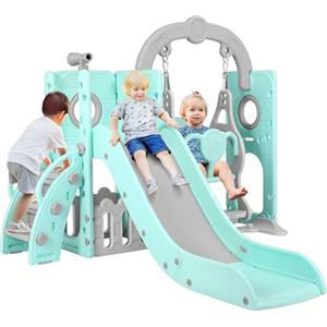 MAMIZO Scivolo per Bambini, Toddler Climber Swing Set, 5 in 1 Parco Giochi, con Altalena, Scivolo, Scala da Arrampicata, Telescopio, Deposito, Set di Giochi per Interni all'aperto, Scivolo Indipendente