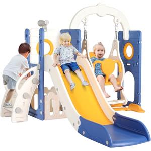 MAMIZO Scivolo per Bambini, Toddler Climber Swing Set, 5 in 1 Parco Giochi, con Altalena, Scivolo, Scala da Arrampicata, Telescopio, Deposito, Set di Giochi per Interni all'aperto, Scivolo Indipendente