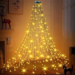 Joltix Luci Albero di Natale, 2M x 8 Fili 200 LED Mantello Luci Albero di Natale, 8 Modalità Cascata Luci Natale Impermeabili Interno Esterno Decorazioni, Catena Luci per Giardino Natale (16)