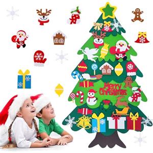 CLHXWU Feltro Albero Natale,100 cm Alto Albero di Natale in Feltro per Bambini,DIY Albero Natale Feltro Con 32 Staccabili Ornamenti Natalizio,Regali di Natale per Bambini (A)