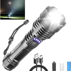 Chasinglee Torcia LED Professionale 500.000 Lumen Super Luminosa - Torcia Ricaricabile con Batteria e Cavo USB, Torcia Tattica Portatile Potente, 5 Modalità per Campeggio, Emergenza e Lettura