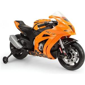 INJUSA - Moto Elettrica KTM per Bambini da 3 a 6 Anni, Batteria 12V, con Acceleratore a Pugno, Freno Elettrico, Suoni, Connessione MP3, Velocità Massima 5-6 km/h, Colore Arancione