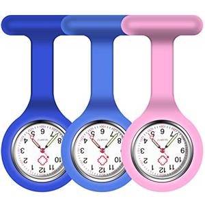 Vicloon Orologio da Infermiere, 3Pcs Orologio per Infermieri in Silicone con Spilla, Infermieri Fob Medical Watch Quandrante Rotondo, Orologi da Tasca per Medici e Infermieri Paramedico