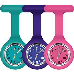 Vicloon Orologio da Infermiere, 3Pcs Orologio per Infermieri in Silicone con Spilla, Infermieri Fob Medical Watch Quandrante Rotondo, Orologi da Tasca per Medici e Infermieri Paramedico