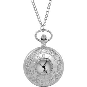 Vicloon Orologio da Tasca, Orologio da Taschino Vintage con Numeri Romani, Orologio al Quarzo da Tasca con Catena, Collana di Orologio da Taschino per Uomo Donna Regalo di Festa del Papà (Argento)