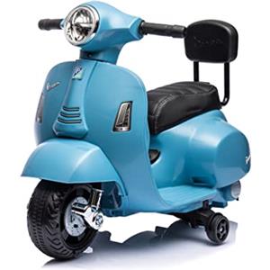 Mondial Toys Mini Vespa GTS Piaggio Moto Elettrica Per Bambini Scooter 6V con Schienale Sedile in Pelle Luci Suoni Limited Edition Azzurro