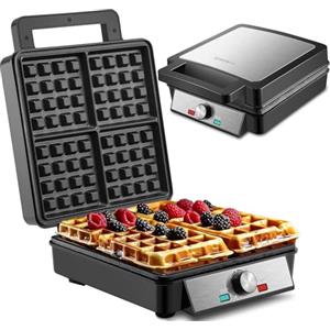 Faazy Piastra per waffle XXL, 4 fette, 1200 Watt, macchina per waffle, paninigrill, tostapane per waffle maker