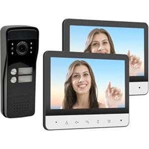 GASIASHOP SRL KIT VIDEOCITOFONO BIFAMILIARE DUE PULSANTI DOPPIO MONITOR A COLORI 7 APERTURA ELETTROSERRATURA