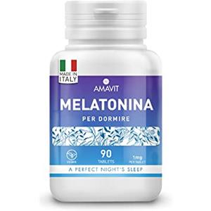 AMAVIT Melatonina per Sonno 1mg 90 Compresse [Fornitura per 3 Mesi] MADE IN ITALY Integratore Alimentare con Melatonina Adenosina Glicina | Alternativa ai sonniferi | Senza glutine e lattosio