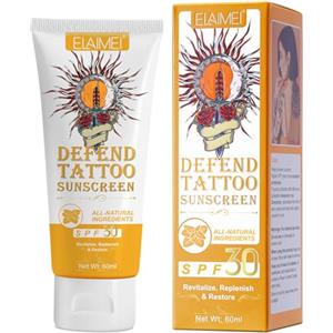 CCKULOOB Tattoo Crema Solare, Tattoo Crema Solare per Tatuaggi - Fattore di Protezione SPF 30+ per la protezione solare del tatuaggio, Mantenere Vivi i Colori, UVA/UVB Sun Rays Protection, 60ml