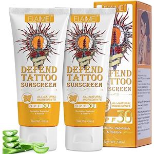 CCKULOOB Tattoo Crema Solare, Tattoo Crema Solare per Tatuaggi - Fattore di Protezione SPF 30+ per la protezione solare del tatuaggio, Mantenere Vivi i Colori, UVA/UVB Sun Rays Protection, 60ml*2