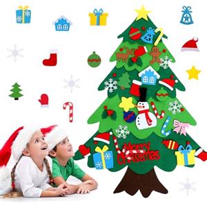 CLHXWU Feltro Albero Natale,100 cm Alto Albero di Natale in Feltro per Bambini,DIY Albero Natale Feltro Con 32 Staccabili Ornamenti Natalizio,Regali di Natale per Bambini (B)