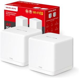 Mercusys TP-Link Halo H1500X(2-pack) Router Mesh WiFi 6 AX1500Mbps, 2 Porte Ethernet Gigabit, Controllo Parental, WiFi Mesh Router e Ripetitore, 2 Pezzi con Copertura Fino a 350 ㎡