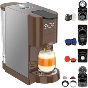 KOTLIE AC-513HF Macchina da caffè multifunzione 5 in 1 per NES/per DG/Caffè in polvere/ESE(44 mm)/per a modo mio,1450W,800ml(Marrone)