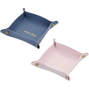 WisePoint Svuotatasche 2 PZ, PU Leather Vassoio Portaoggetti per gli Uomini e le Donne, Elegante Vassoio Piccolo per Soggiorno, Camera da Letto, Sala Studio, Ufficio (rosa+blu)