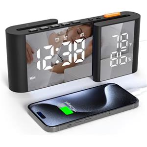 kaacly Sveglia Digitale a Doppio Schermo LED, Sveglia Digitale da Comodino con Temperatura e Umidità Regolabili, Radiosveglia con 2 allarmi, Snooze, Regolazione Della Luminosità, Ricarica USB, 12/24H