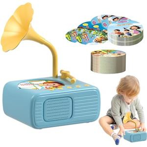Generico Grammofono per bambini con 96 carte, grammofono giocattolo musicale per bambini, disco fonografico per bambini, lettore musicale per storie fonografiche per bambini, giocattolo sensoriale musicale