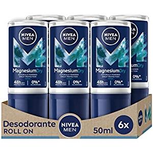 NIVEA MEN MagnesiumDry Fresh Roll-on Deodorante 6 x 50 ml, Deodorante roll-on con Magnesio, Deodorante uomo senza Sali di Alluminio per una pelle asciutta