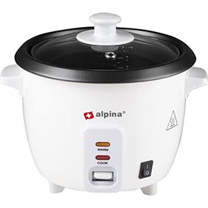 BAKAJI Cuociriso Elettrico Potenza 300W, Risottiera Vaporiera con Vassoio per Cottura a Vapore, Carne, Pesce, Verdure Capienza 0,6 Lt per Risotti e Sushi, 2 Spie di Controllo, Coperchio in Vetro