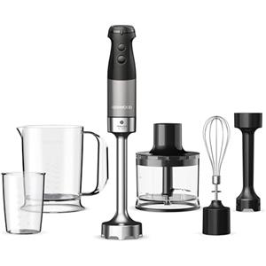 Kenwood Triblade XL Pro HBM80.322BK, Minipimer con Sistema Triblade, Velocità Variabile + Turbo, Asta Acciaio Inox, Include Tritatutto 500ml, Frusta, Emulsionatore, Bicchieri 700 e 250 ml, 1200W, Nero