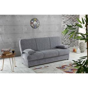 Talamo Italia Dmora Letto 3 posti Alvaro, Divano Contenitore con 2 Cuscini Inclusi, Sofà Tessuto Imbottito con Apertura Click-clack, 180x81h90 cm, Grigio, Pannello melaminico