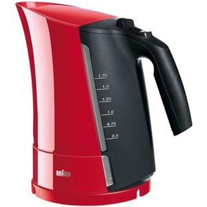 Braun WK300 Bollitore elettrico, Capacità 1,7L, ebollizione rapida in 45 secondi, Indicatore Livello dell'acqua, Impugnatura Ergonomica, Avvolgicavo e Piedini Antiscivolo, Potenza 2200watt, rosso