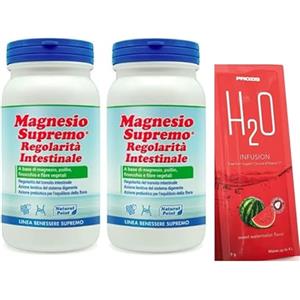 Generico Magnesio Supremo Regolarità Intestinale Polvere 150 gr (2 barattoli - 300 gr totali) + H2O Prozis in omaggio - formula digestiva con finocchio, rilassante - Senza glutine. Senza Lattosio