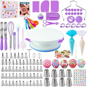 Nifogo Kit Pasticceria Decorazioni Torte Set 356pcs, Nifogo Utensili Pasticceria con Giradischi, Beccucci, sac a Poche, Decorazioni Torta Compleanno, E-libro