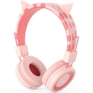 Simjar Cuffie Bluetooth con orecchie di gatto per bambini con microfono per la scuola, cuffie wireless per bambini con limitatore di volume 94 dB, archetto pieghevole regolabile per