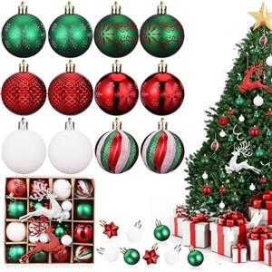 Fentar 46 Pezzi Palline di Natale, Set di Palline Natale Rosse Bianche e Verdi, 3 & 6 CM Addobbi Albero Natale con Due Diversi Ciondoli a Forma di Alce, Fornire Atmosfera Festosa (11 Tipi Modelli)