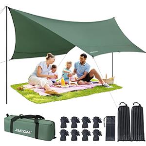 JAICOM Tenda Parasole da Campeggio, 3,8 x 4,3 m Tarp Campeggio, Tenda Parasole da Spiaggia con Pali di Sostegno, Protezione dai Raggi UV e Dalla Pioggia, Adatta per il Campeggio, il Cortile