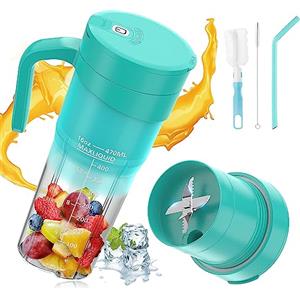 HuiJuKeJi Frullatore portatile, 470ML Mini Frullatore USB Ricaricabile con 6 Lame e Spazzola Frullatore Personale per Frullati, Frutta e Verdura Tazza per Casa, Campeggio e Viaggi