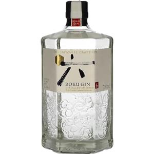 Roku Gin Confezione con bicchiere serigrafato Roku - 1 bottiglia da 700ml di Gin Artigiale Giapponese composto da 6 botaniche + 1 bicchiere Roku Gin